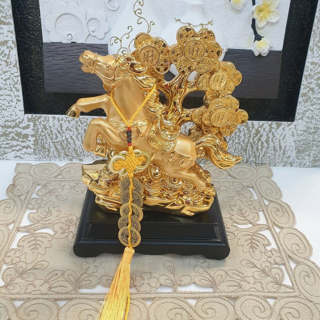 시떼몰 황금색 오제전 엽전 돈나무 뛰는 말 장식품 풍수소품(오제전 엽전꾸러미도 드려요)큰 사이즈