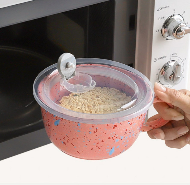 전자레인지 라면 용기 800ml 도자기 전자렌지용 계란찜 만두 찜기, 코랄핑크 800m, 1개