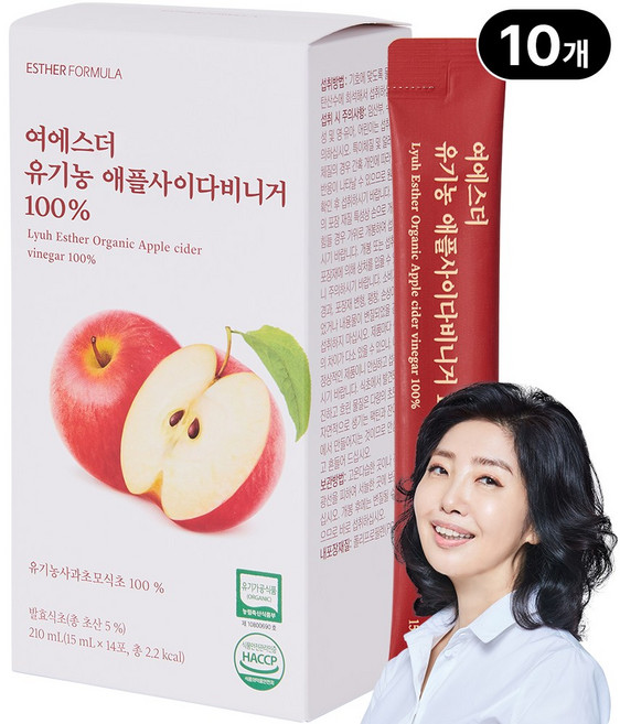 [본사직영] 여에스더 유기농 애플사이다비니거 100% (유기가공식품 인증) 국민영양 프로젝트, 10개, 210ml
