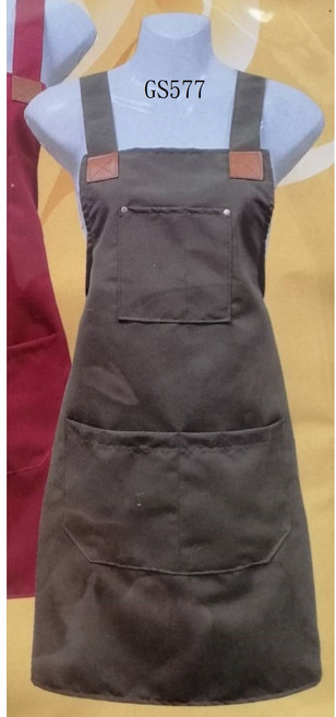 GS577 雙層二口袋圍裙 芥末綠色 廚房工作圍裙 耐用舒適, 芥末綠, 1個