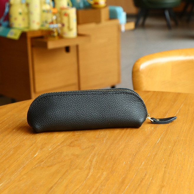 딜하우스 리얼 소가죽 스웨이드 펜케이스 필통, 1개, 블랙