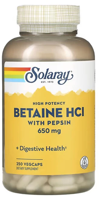 솔라레이 고효능 베타인 HCl 펩신 함유 650mg 250베지캡슐, 1캡슐, 1개, 250정 - 쿠팡