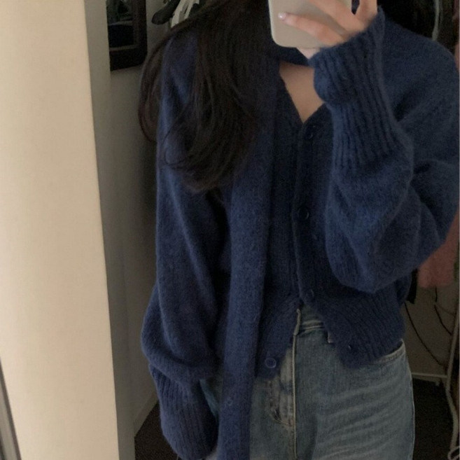 쁘띠꼬모 여성 알파카 울 머플러 V넥 루즈핏 데일리 캐주얼 니트 가디건 HLD5102703