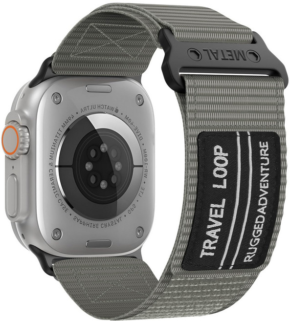 애플워치 호환 스트랩 울트라 호환 엑티브 스포츠 루프 나일론 밴드 하네스 벨크로 디자인 (11 10 9 8 7 6 5 4 3 2 SE2/3 Ultra2/3), 그레이, 1개