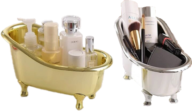 UNBAISER 럭셔리ORZ금도금 욕실 선반 트레이 화장대 욕조 세면대 테이블 화장품 케이스 수납함 정리함 보관함, 골드, 1개