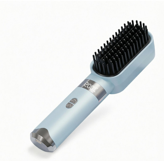 新款直髮梳不傷發便攜式充電直髮梳卷直兩用宿舍無線直髮梳, 1個, 0202無線直髮梳藍色:1個