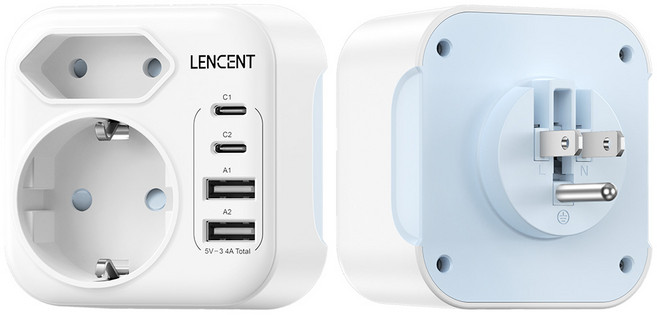 렌센트 해외 여행 전용 접이식 어댑터 한국 미국/캐나다/멕시코/태국/베트남/필리핀/대만 변환 Type B 플러그 접이식 화이트 PA030EUUS, 1개