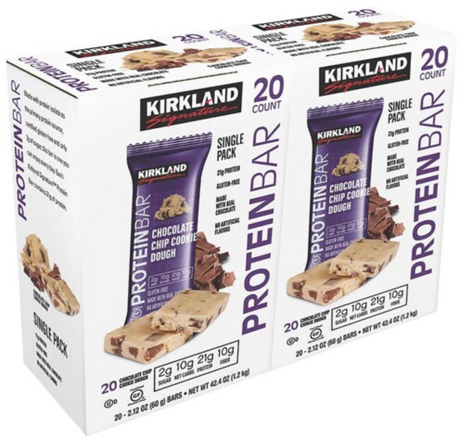Kirkland Signature 커를랜드 시그니처 프로틴 바 초콜릿 칩 쿠키 도우 60g x 20바 단백질 에너지바, 20팩