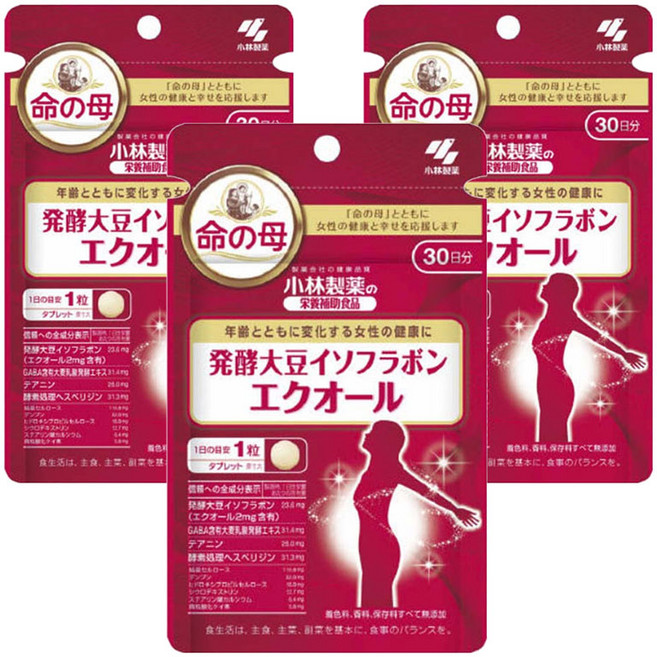 이노치노하하 이소플라본 30정 3개세트 약3개월분 갱년기 여성호르몬 영양제 고바야시제약 건강보조식품, 3개