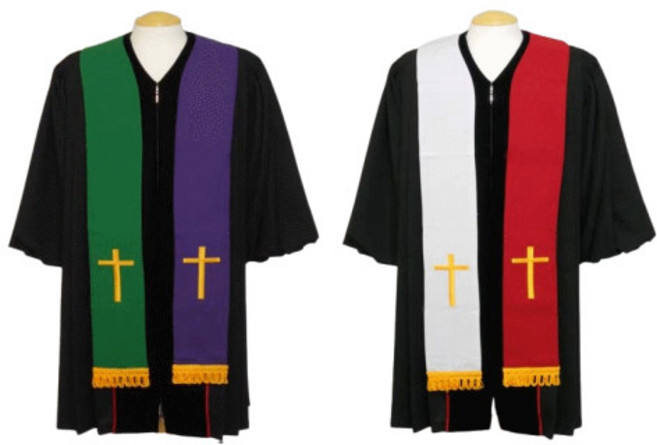 교회 목사 스톨 십자가 양면 4색상 2개입 chuch pastor clergy stole