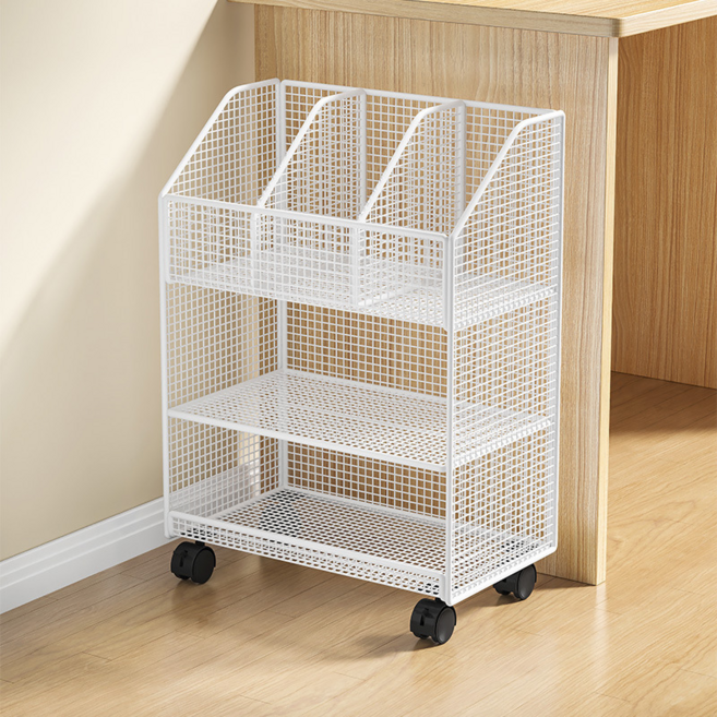 헤토르누 이동식 책장 트롤리 수납선반 북카트 정리선반, 3단, 흰색