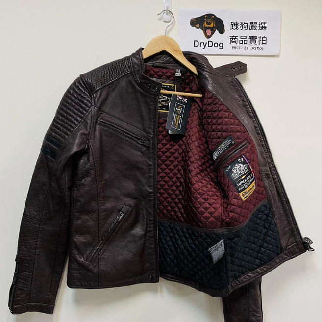 極度乾燥 Superdry Indy 真皮 皮衣 外套 騎士 重機 頂級皮革 復古磨洗加工, 暗紅深咖啡,M, 1個