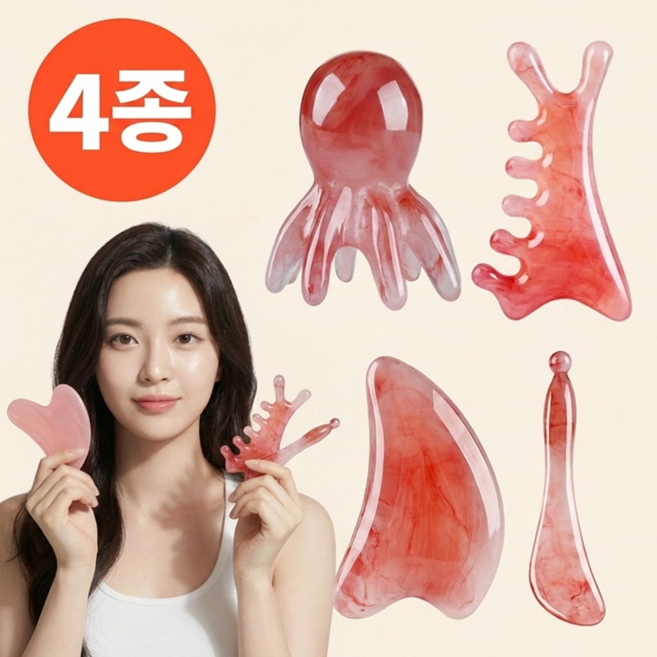 solen 문어 괄사 마사지 4종세트, 로즈핑크, 1세트