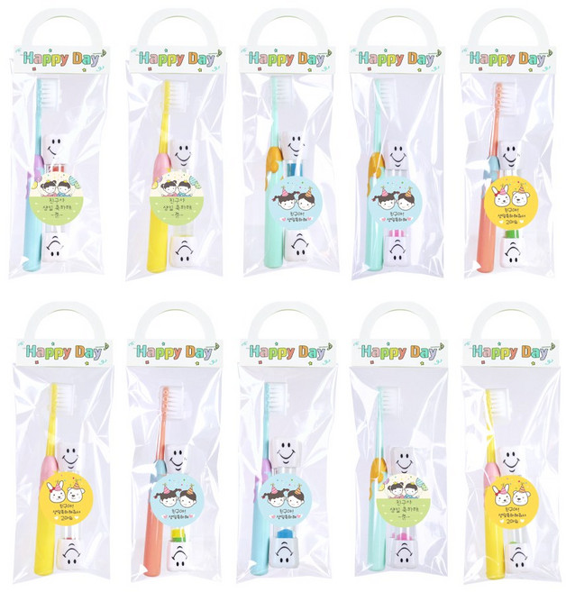 니즈엘 어린이 칫솔 생일 선물 답례품 어린이집 유치원 구디백 입학 초등 학교 단체 행사 (3~12세), [10종][완포장]손잡이포장-날아라우주선(스티커3종), 1세트