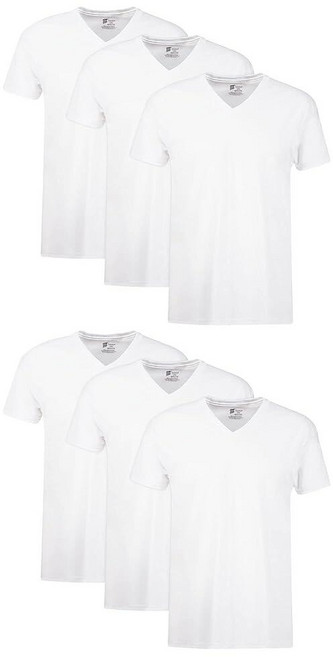 Hanes 남성용 6팩 Ultimate FreshIQ 브이넥 티셔츠 태그 없는 면 브이넥 속옷 멀티팩 6팩 - 화이트.