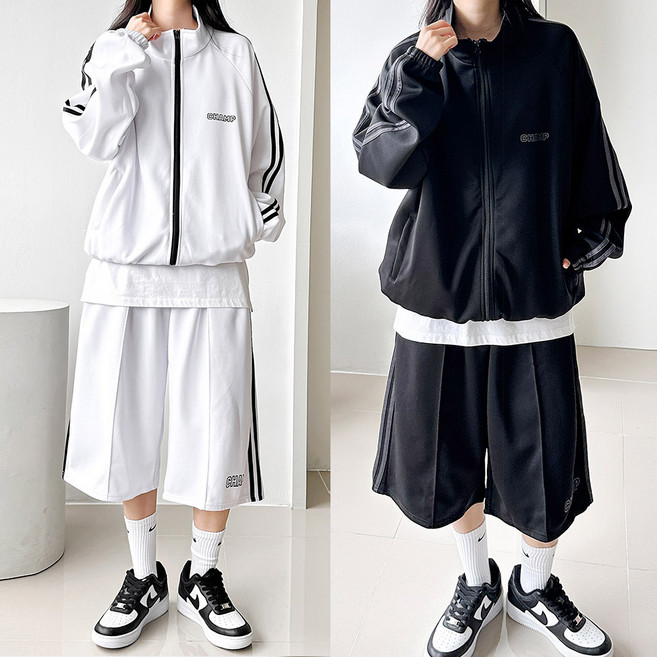 [스트릿감성] 챔프 2선 반바지 세트 트레이닝 SET 데일리 꾸안꾸 스트릿 와이드 자켓 운동복 남녀공용