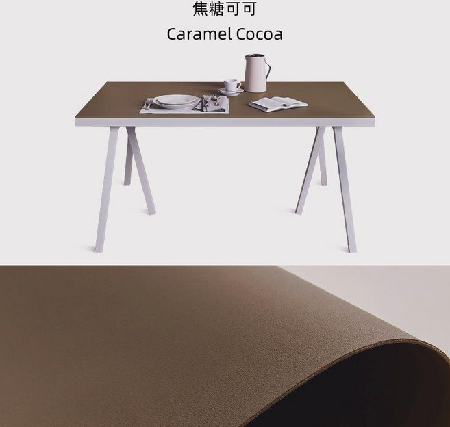 AB雙面皮革桌墊 暖白奶茶色 40x120cm, 升級版-可可焦糖- 速發 ,40*80-O角, 1個