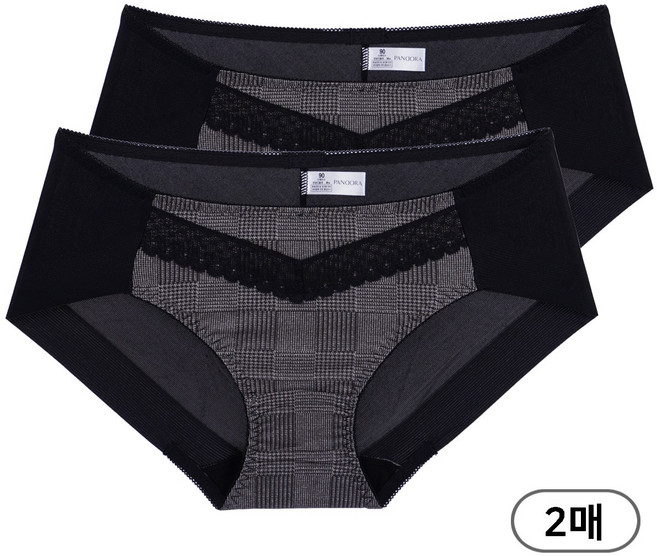 판도라by비비안 2p 브이라인 레이스 글렌체크 기본 햄라인 햄팬티 2매 세트