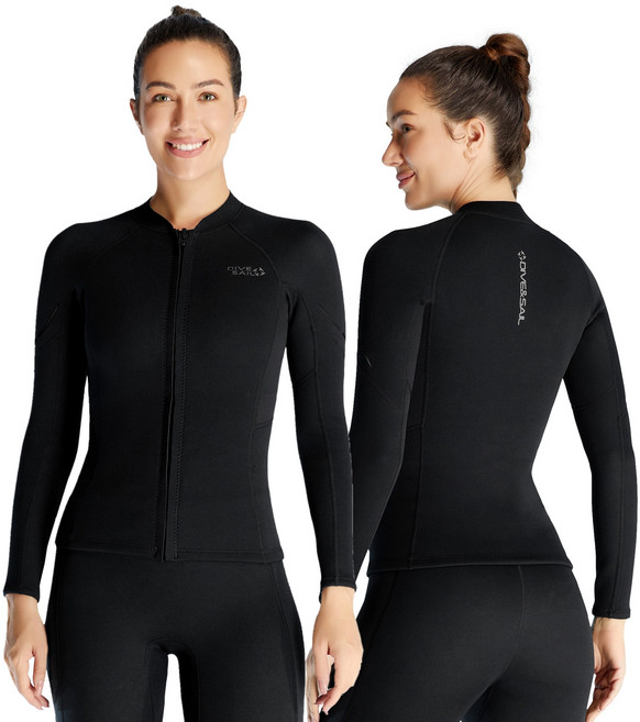 민트스쿨 1.5MM 투피스 다이빙 웻수트, 상의-여성블랙