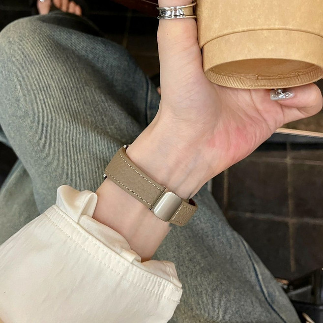 Apple Watch 磁吸荔枝紋皮質錶帶, 大象灰（錶帶）,49mm（Ultra1-3代）, 1個
