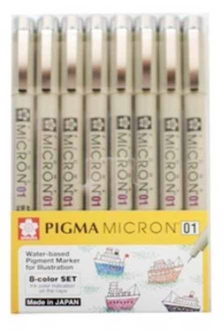 PIGMA MICRON 01 잉크 펜 8p 세트, 혼합색상, 1세트