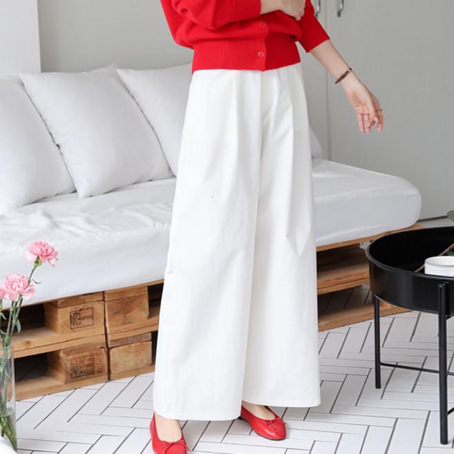 봉봉스토리 여성용 제이크 핀턱 뒷밴딩 와이드 팬츠 데일리 롱 슬랙스