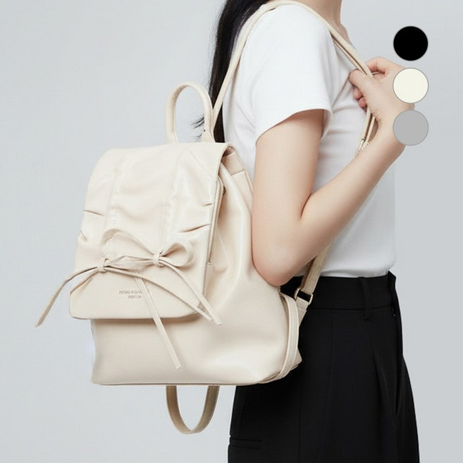 러블리 스트링 리본 백팩 - 가죽 포켓가방 가벼운 보부상 가방 미니가방 여리여리 미니백팩 - 리본백팩