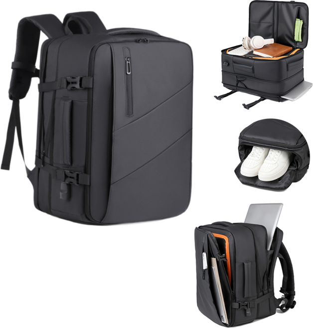 대용량 확장형 노트북 백팩 방수 기능 남성용 백팩 여행용 백팩 전용 신발 수납공간 및 USB 충전 포트 포함 직장인 출퇴근 출장용으로 적합