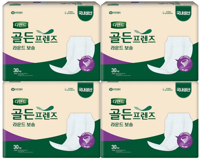디펜드 골든프렌즈 라운드보송 30PX4팩, 30개입, 4개