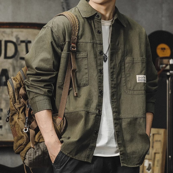 ANYOU 남성용 100% 순면 긴팔셔츠 자켓 오버핏 긴팔 셔츠