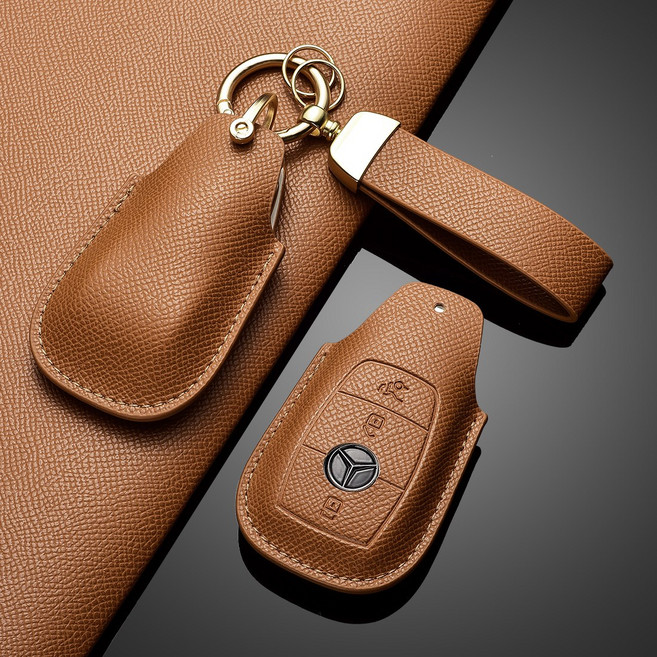 벤츠 호환 가죽 키케이스 자동차 키링 키홀더, 벤츠-A타입, 브라운