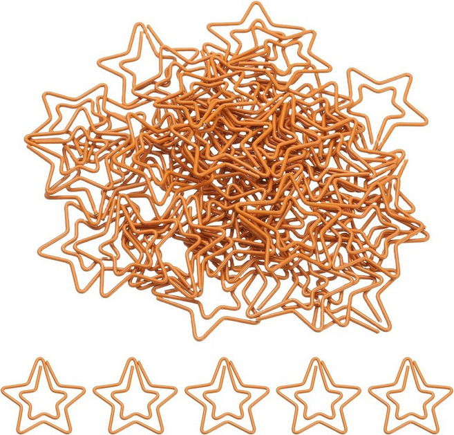 PATIKIL 50pcs 종이 클립 스타 사무실용 작고 귀여운 방청 금속 플래너 북마크 29mm 주황색