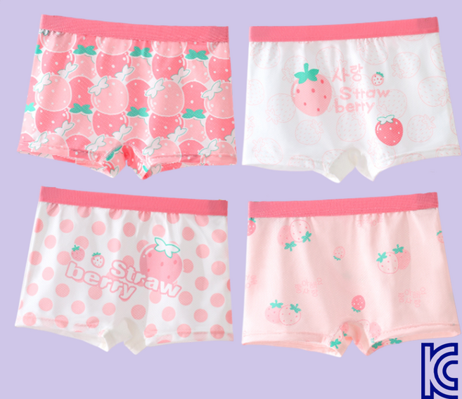 와이비비 여아 딸기 드로즈 아이스실크 쿨 메쉬 사각 팬티 4종세트