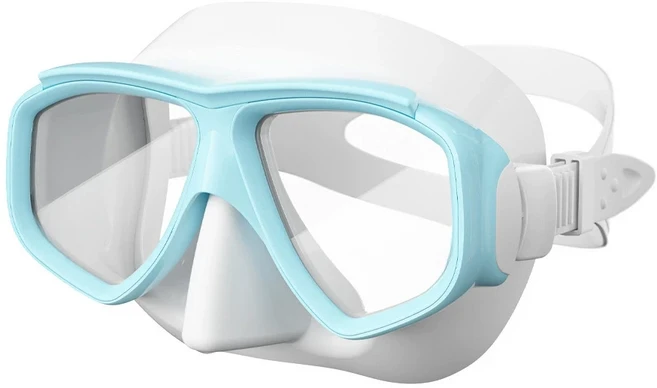풀페이스 스노클 다이빙 방수 방김 스쿠버 스노클링 조절 통기성 싱글튜브 제주도 체험 휴대용 키트, Blue-White