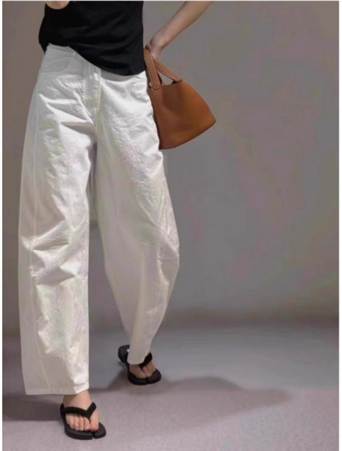 POMTOR 여성 여름 바지 화이트 기본 와이드 팬츠
