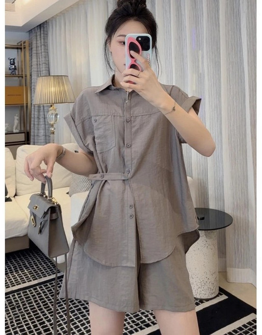 Kingfishe 여성 여름 캐주얼 투피스 반팔 셔츠 반바지 세트 사은품랜덤발송 cong717Qp9