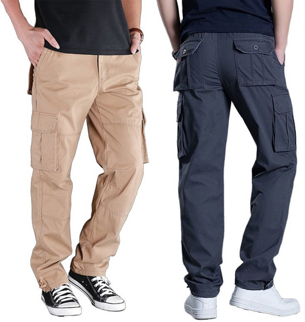 남성 카고 팬츠 빅 포켓 긴바지 봄 여름 얇은 와이드 긴바지 빅사이즈 작업복바지 D99U