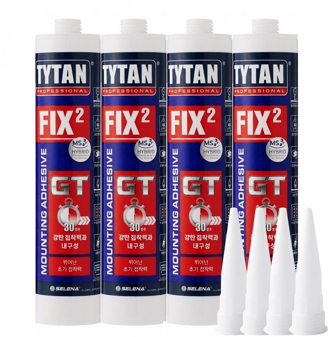 타이탄 픽스2 GT 초강력 하이브리드 속경화 수중 실리콘 접착제 290ml 백색 4개(노즐포함), 4개