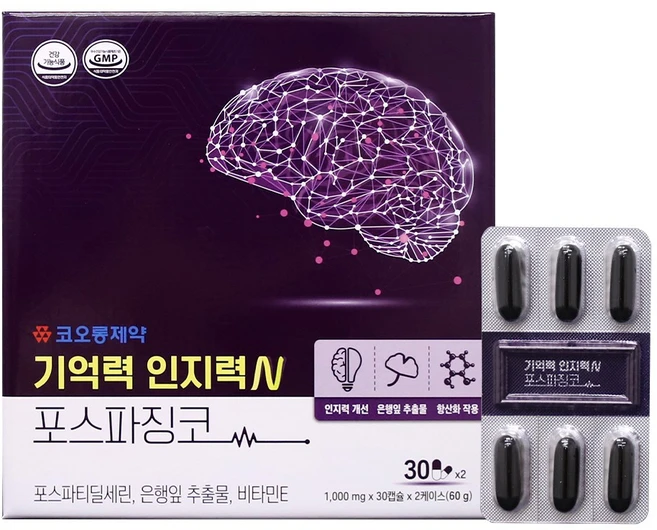 코오롱제약 기억력 인지력N 포스파징코 60캡슐, 2박스, 30정 - 쿠팡