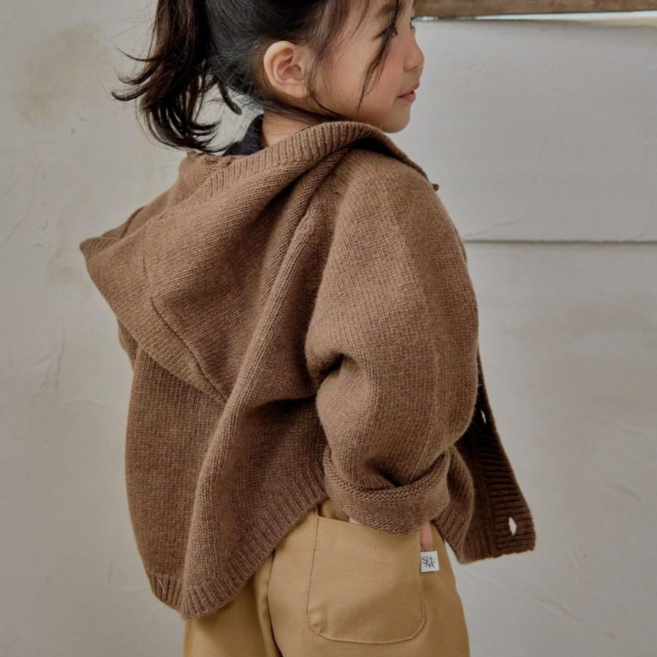 국내생산 간절기 후드 가디건 남아 여아 공용 봄 니트 유치원 등원룩 아동 아우터