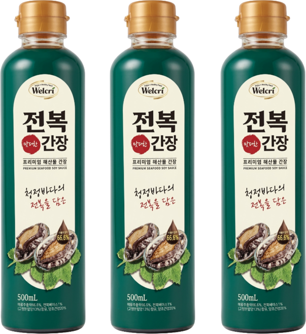 [요리 한끗 차이] 전복간장 감칠맛 만능 요리간장 PREMIUM SEAFOOD SOY SAUCE, 3개, 500ml