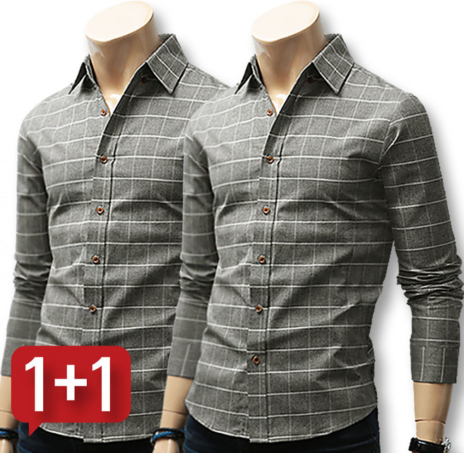 블루포스 스켈럼 남자 체크 남방 1+1 세트 [2장 묶음] 봄 가을 긴팔 남성 셔츠