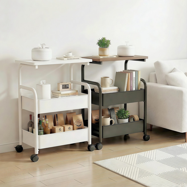 센로이 튼튼한 트롤리 이동식 회전 카트, 화이트, 3단