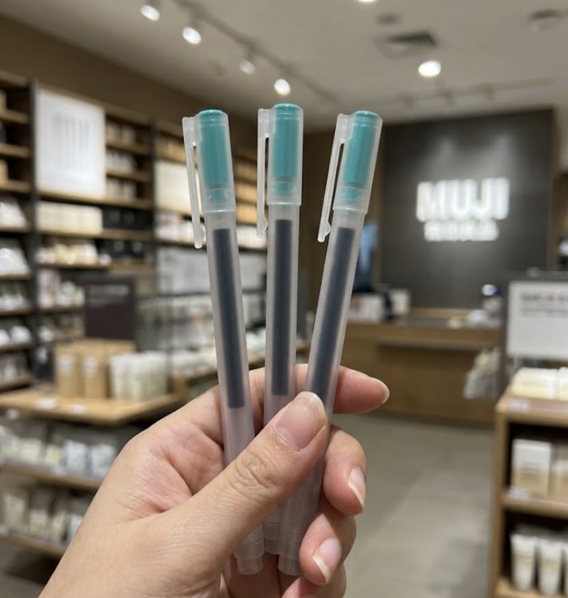 무인양품 젤 잉크 캡식 볼펜 0.38mm, 3개, 그린