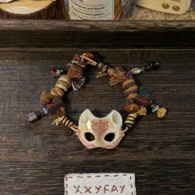 XXYFAY 狐狸面具 手工編織民族風項飾 古風配飾, 1個, 狐狸面具, 手串