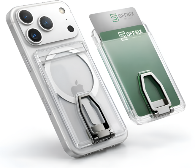 오프식스 맥세이프 카드지갑 2장 수납 그립톡 거치대 아이폰 케이스 호환, 1개, 클리어 투명