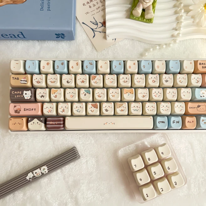 140+키 해염 고양이 키캡 PBT 소재 고양이 모양 염료 승화 공정 MAO 프로파일 MX 스위치 호환 61/64/68/87/96/104/108 배열 지원