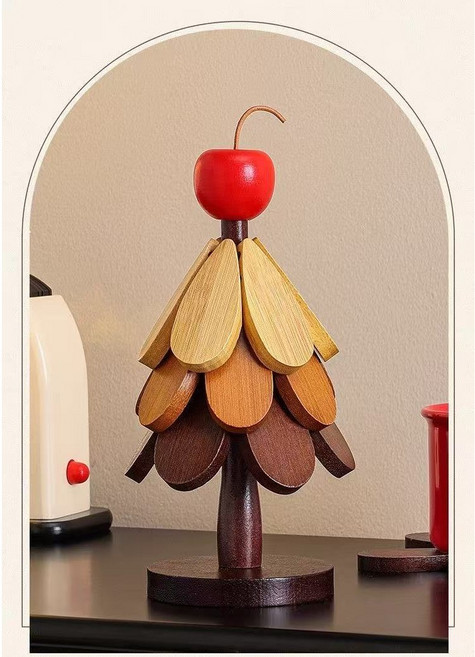 BCQ 크리스마스 트리 받침대 식탁 테이블 매트 나무 코스터 & 냄비 받침 내열성 방열 데코 소품, 1개