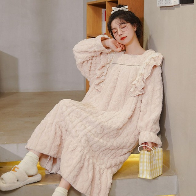 말랑마쥬 빅사이즈 키큰녀 넉넉 루즈핏 극세사 원피스잠옷 수면잠옷