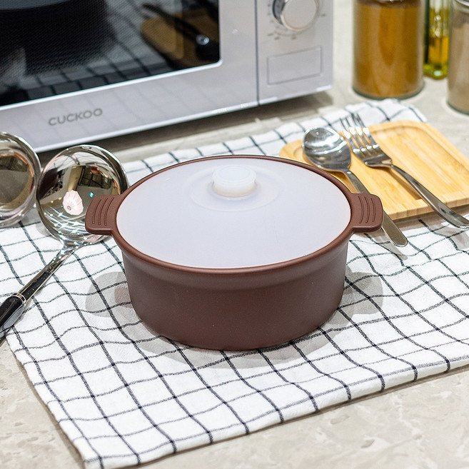 꿈꾸는리빙 국산 실리콘 계란찜기 전자레인지 용기 무독성 찜기 주방용품, 대형 원형 / 바디:초코 / 뚜껑:반투명, 1개